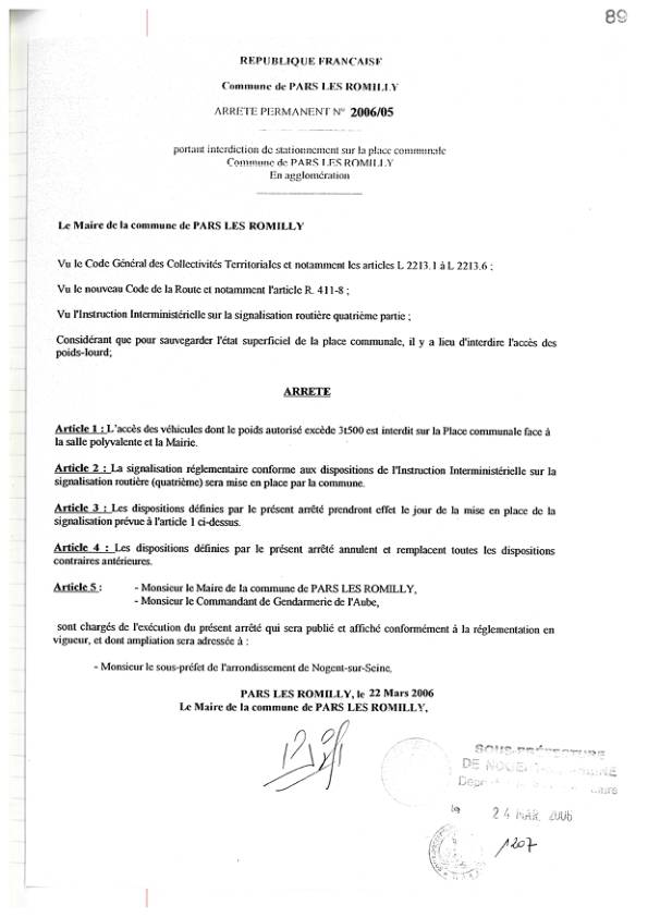 Arrêté municipal 2006-005 interdiction accès place de la mairie aux poids lourd de plus de 3,5 tonnes Arrêté municipal 2006-005 interdiction accès place de la mairie aux poids lourd de plus de 3,5 tonnes