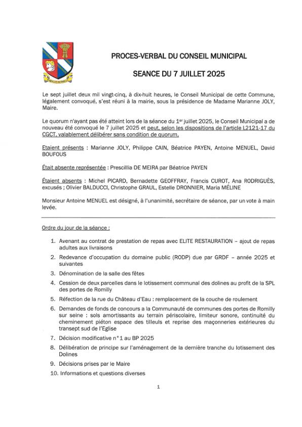 Procès verbal du conseil municipal du 07 juillet 2025