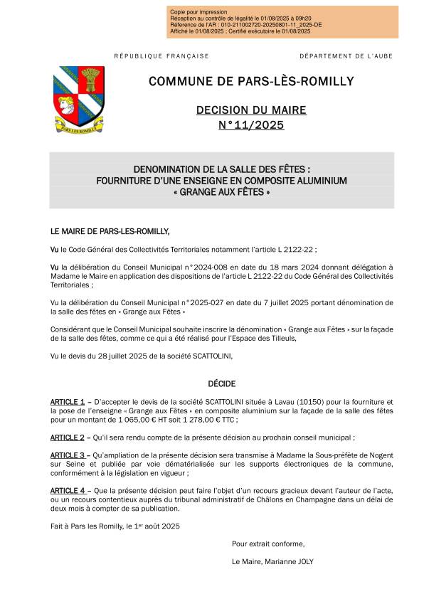 11.2025 DENOMINATION SALLE DES FÊTES - ENSEIGNE GRANGE AUX FÊTES