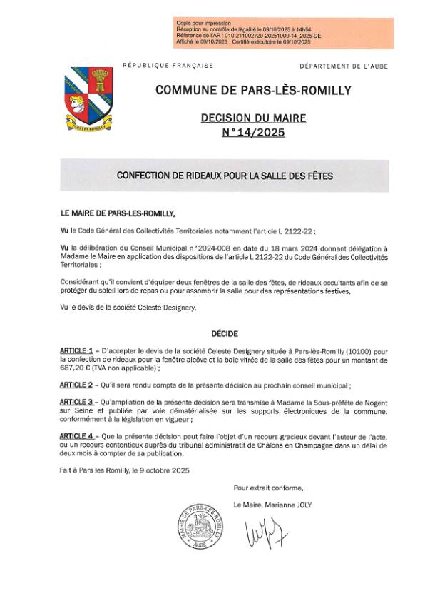 14.2025 CONFECTION DE RIDEAUX POUR LA SALLE DES FÊTES